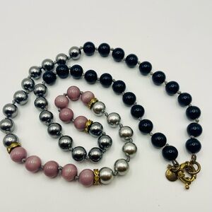 J. Crew Black, Silver, & Purple Beaded  Necklace w/Rhinestone Spacers. 30 inches